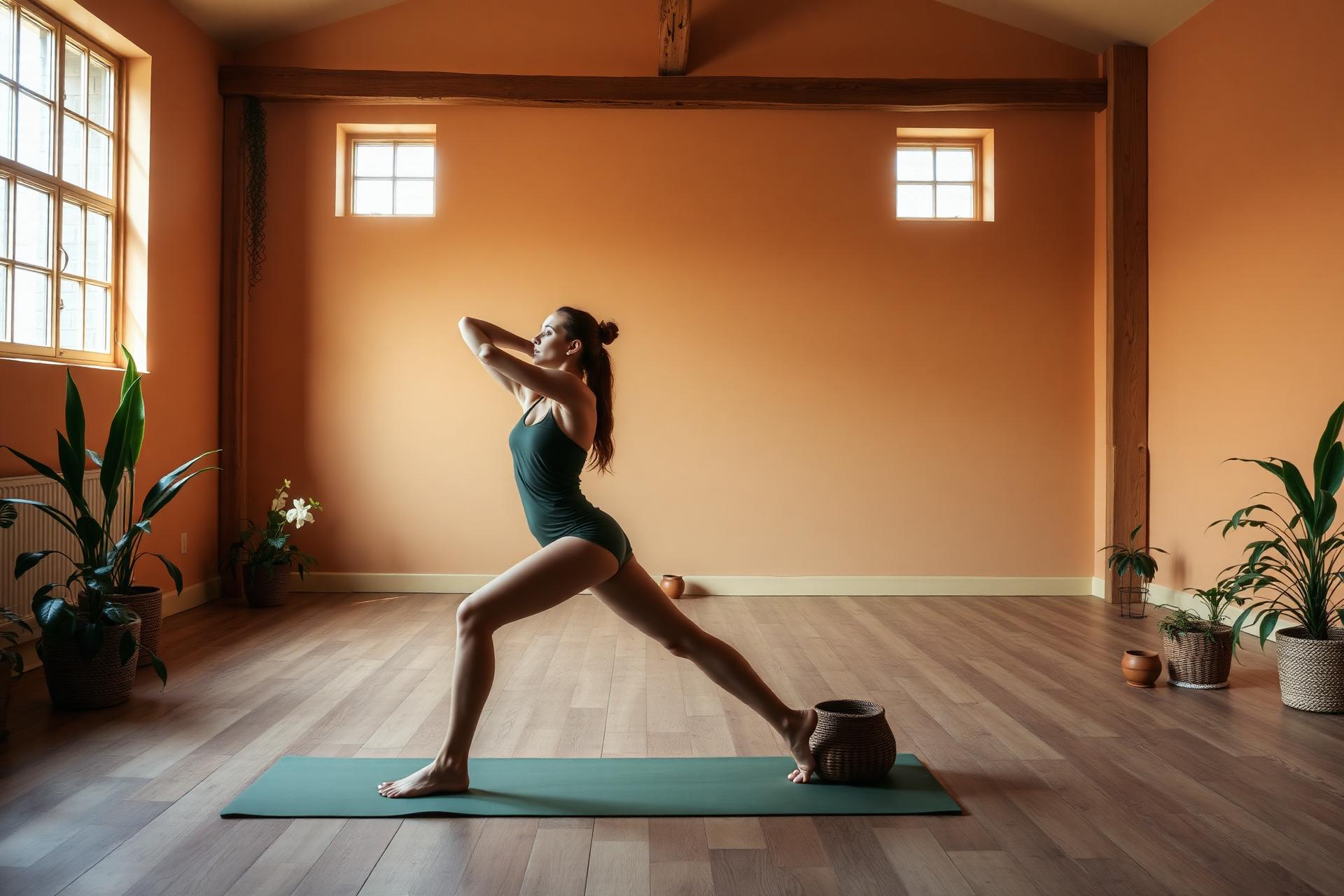 Yoga practitioner in warrior pose at Conquer Flow studio in Toronto